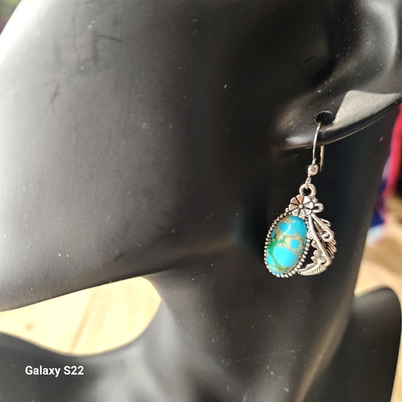Navajo Silver Turquoise Drop Earrings Turquoise South Western NWT - Picture 5 of 8